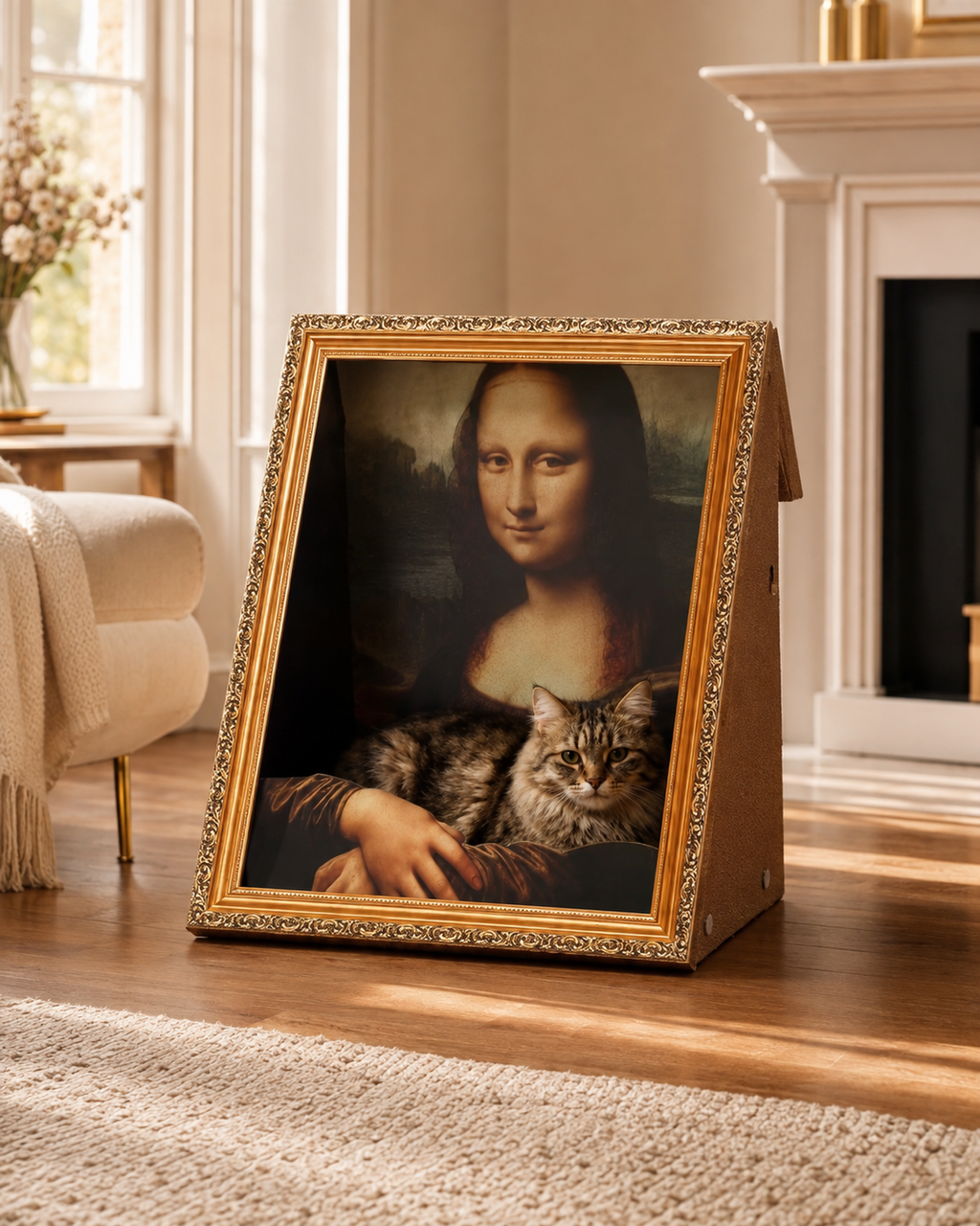 Side view of the gilded frame cat lounger