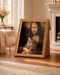 Cat sitting inside the Mona Lisa cat lounger