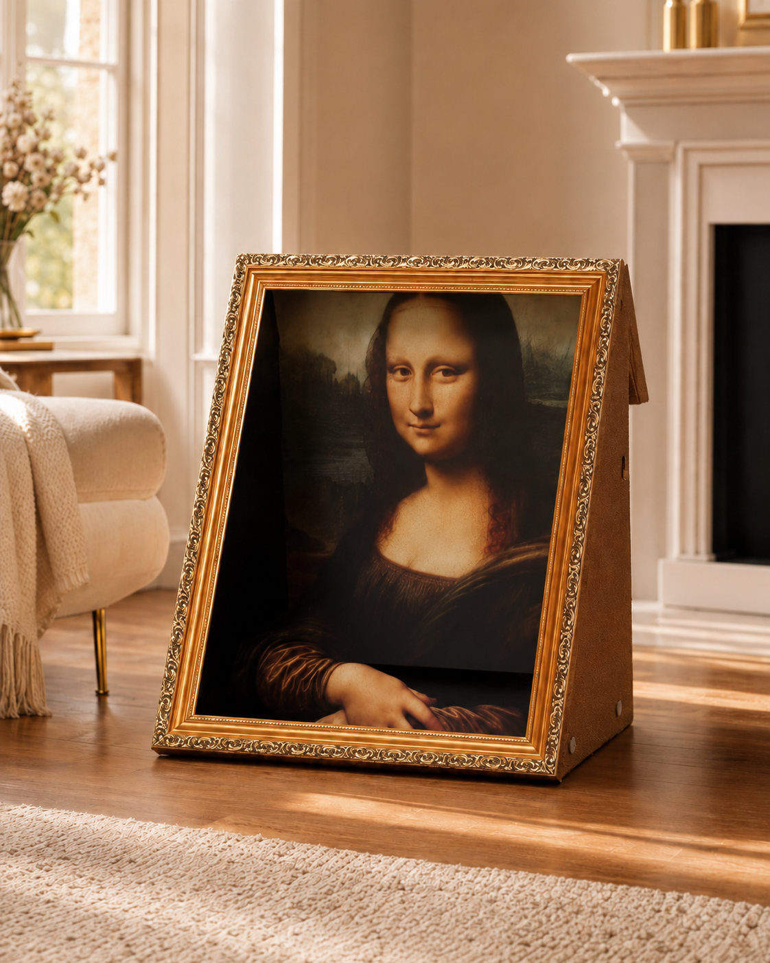 The Masterpiece lounger empty, styled as living room art