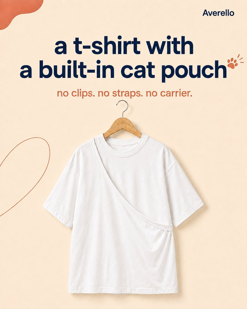 A t-shirt with a built-in cat pouch - no clips, no straps, no carrier