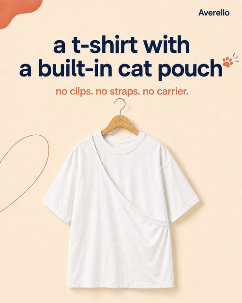 A t-shirt with a built-in cat pouch - no clips, no straps, no carrier