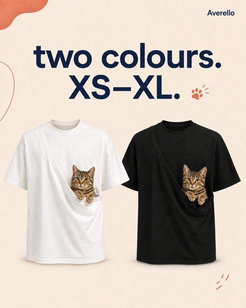 Two colours, sizes XS to XL - white and black Cat Carrier Tee